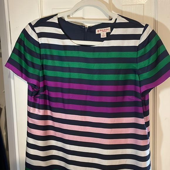 Brooks brothers red fleece shift dress purple green white navy stripe - Picture 2 of 3